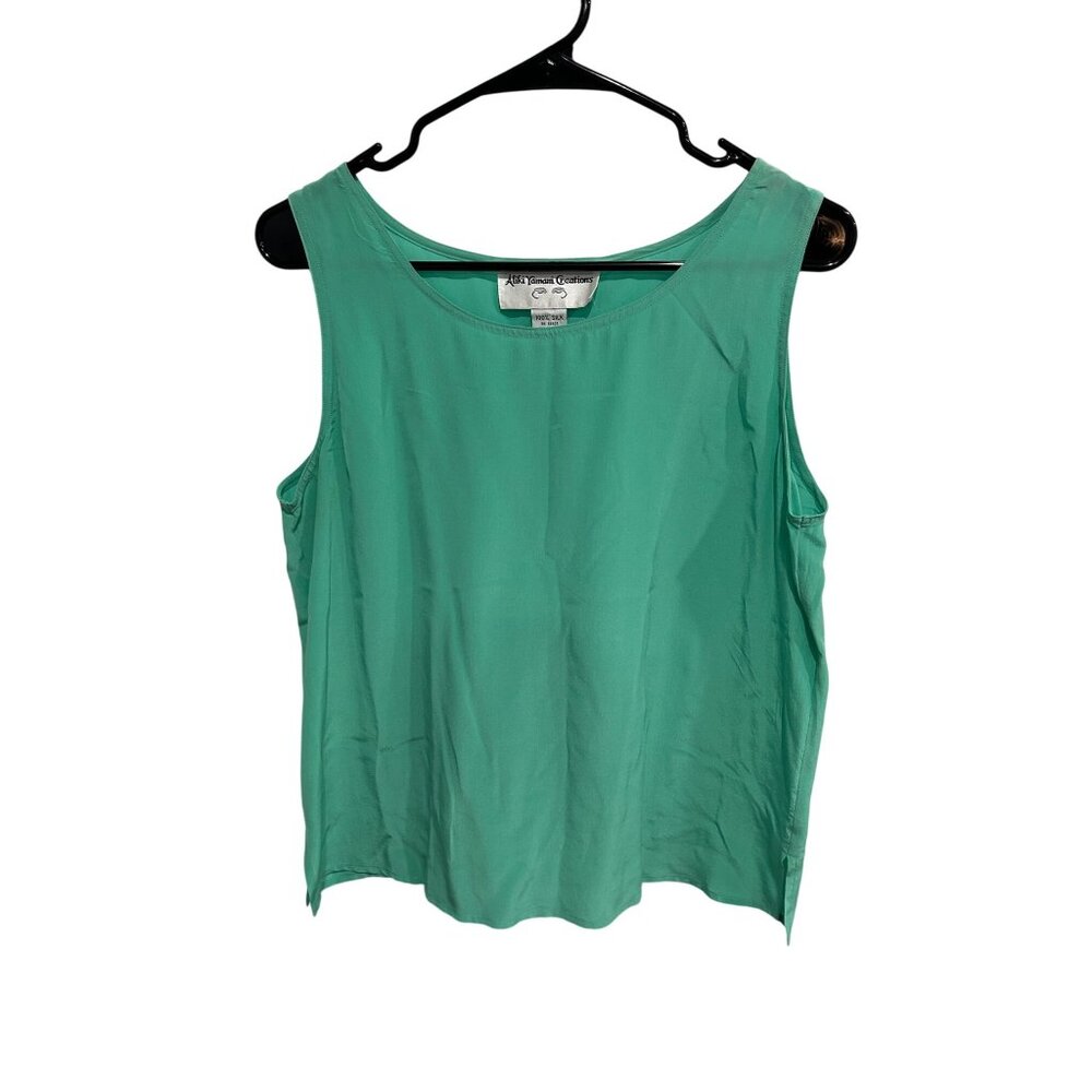 Aliki Yamani Creations Silk Tank Top Green Sz Small Sleeveless Scoop Neck Casual